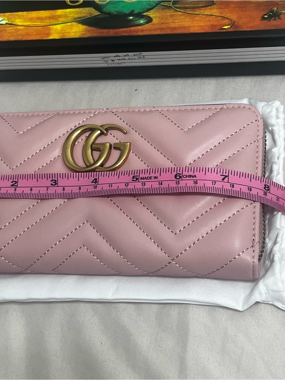 Pink Quilted Zip Wallet with Gold - Picture 9 of 10